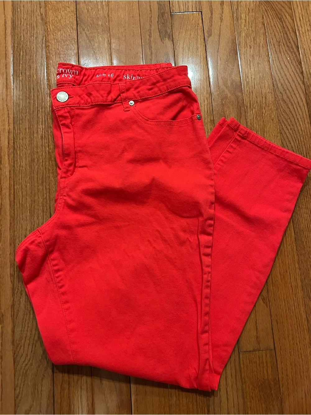 Crown & Ivy Women’s Red Skinny Jeans, Size 16
